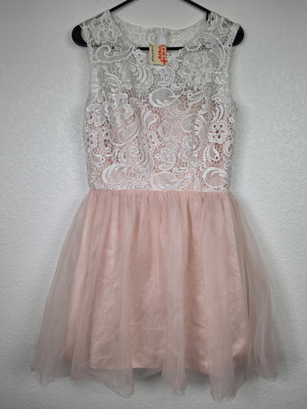 NWT Free People XL Pink White Lace Tulle Dress